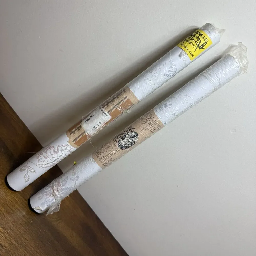 Vtg Stonebridge Wallpaper Double Roll Toile Country Scenic White Cream NOS Lot-2